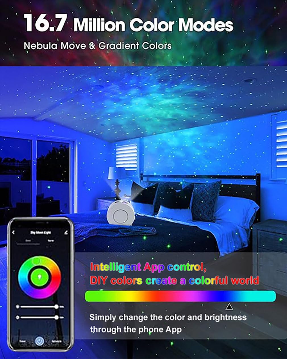 Galaxy Projector for Bedroom, Star Projector,Smart APP Memory Setting,Compatible with Alexa & Google Home, for Kids Adults Bedroom,Room Decor,Game Room,Party (Blue Star+Remote)