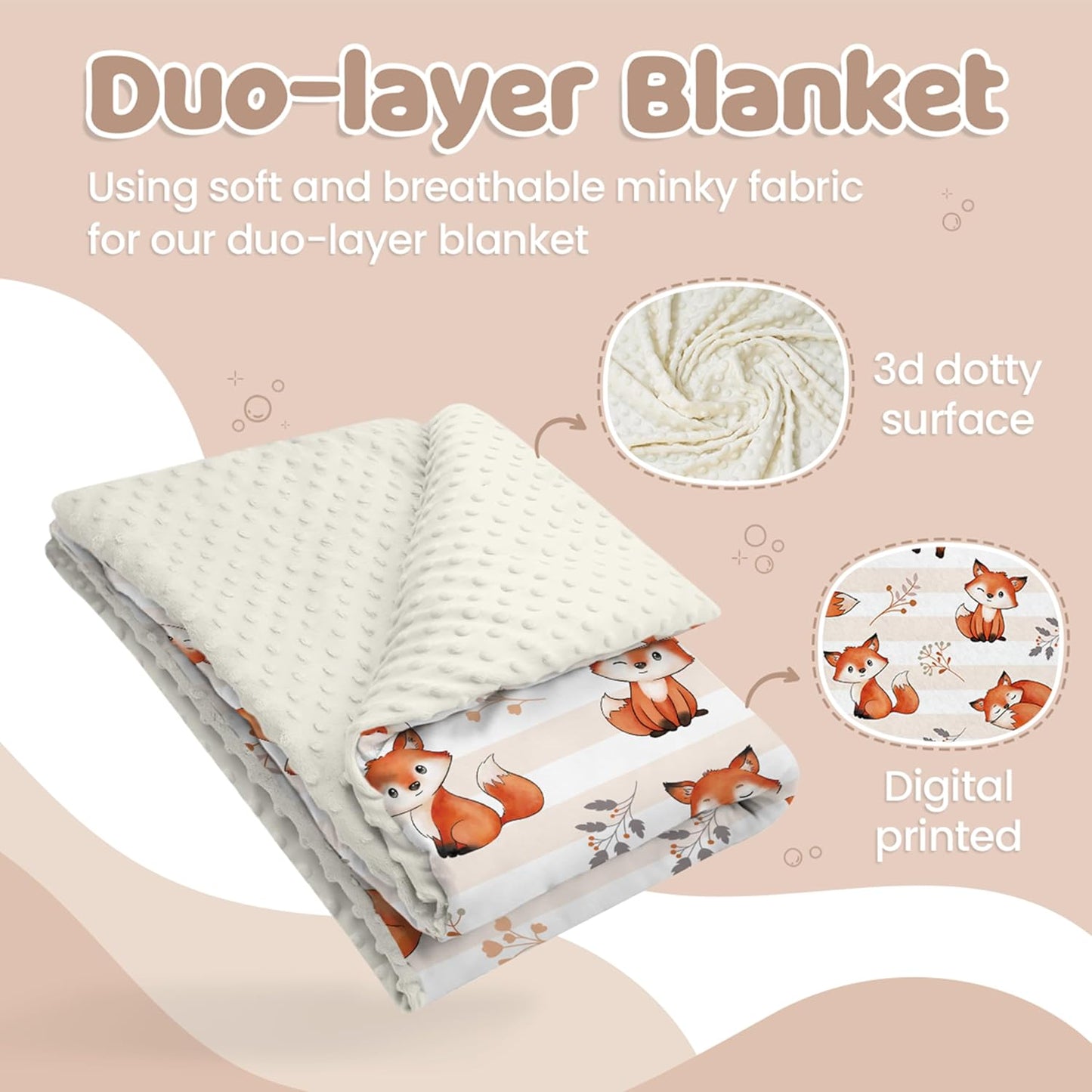 SANDJEST Fox Kid Blankets for Girl Boy - 30 x 40 Minky Blanket with Double Layer Dotted Backing - Shower Gifts for Nursery