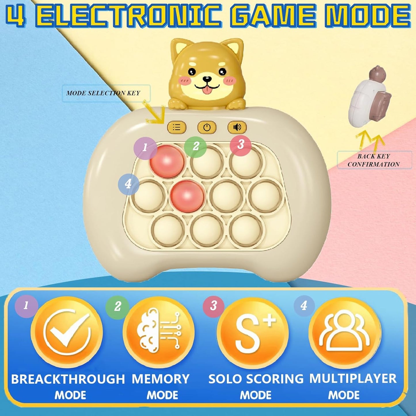 Creative Stress Relief Toys, Decompression Breakthrough Puzzle Pop Button Gopher Game Machine, Novelty Fidget Toys Party Favor Gifts for Kids Adults, Toy for 3+ Year Old (Yellow Puppy)
