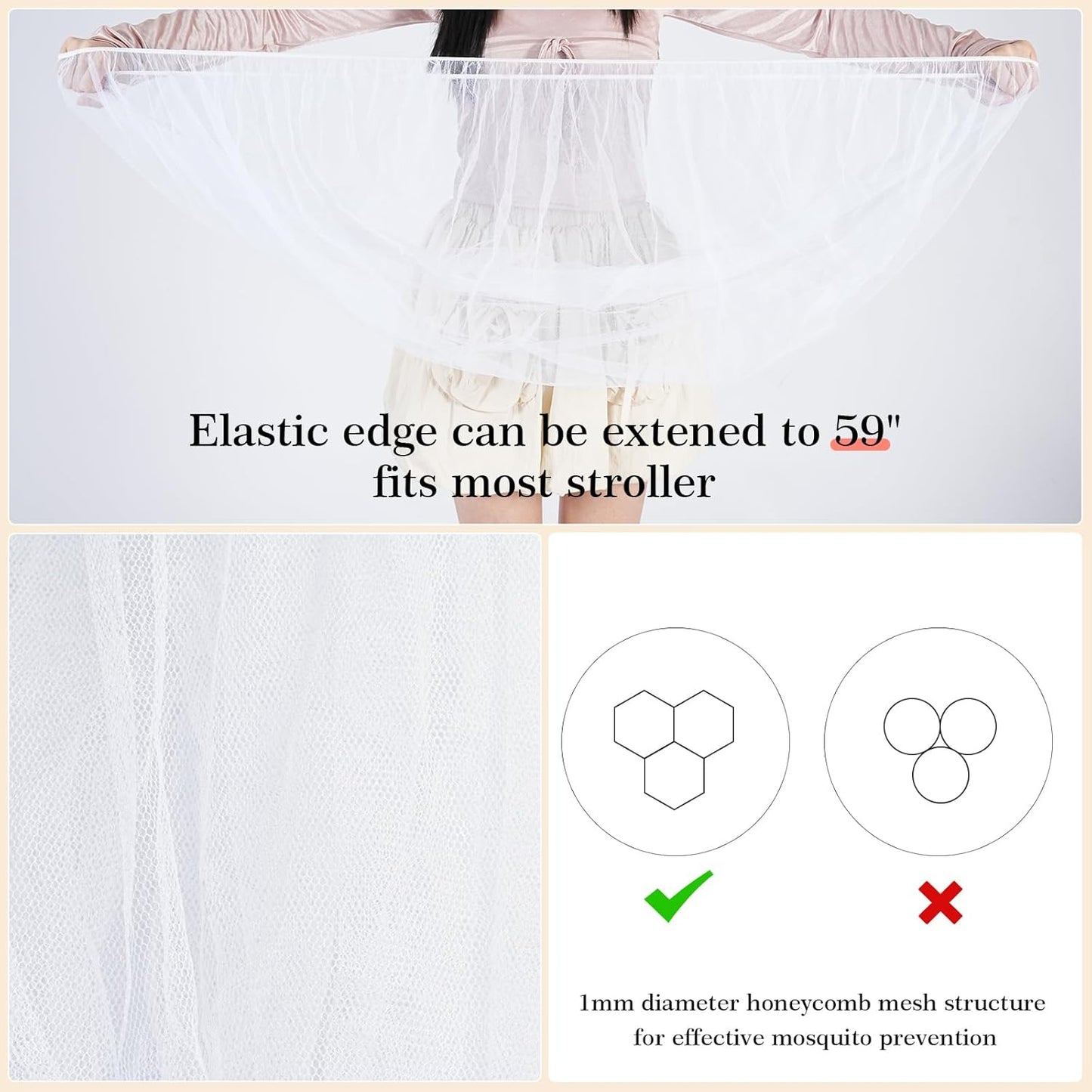 Baby Mosquito Net for Stroller, Perfect Bug Net for Stroller/Bassinets/Cradles/Playards/Pack N Plays and Portable Mini Crib, Durable Baby Insect Netting, White