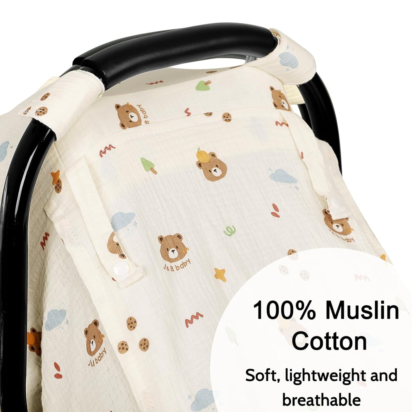 Hooyax Muslin Car Seat Cover Baby - Breathable and Privacy Car Seat Canopy with 3 Modes - Easy Install & Gift Box Packaging, Universal Fit for Infant Car Seats, Bear