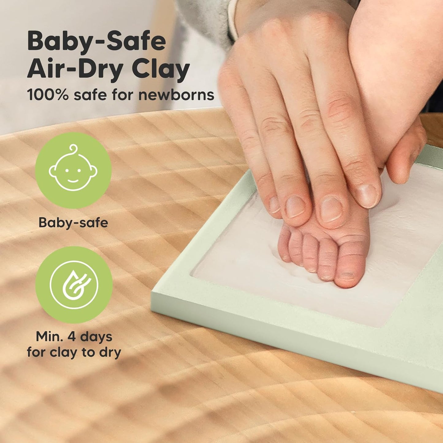 Baby Hand and Footprint Kit - Clay Handprint Keepsake Frame, Newborn Nursery Picture Frame, Personalized New Mom Gifts for Baby Shower & Registry (Sage)