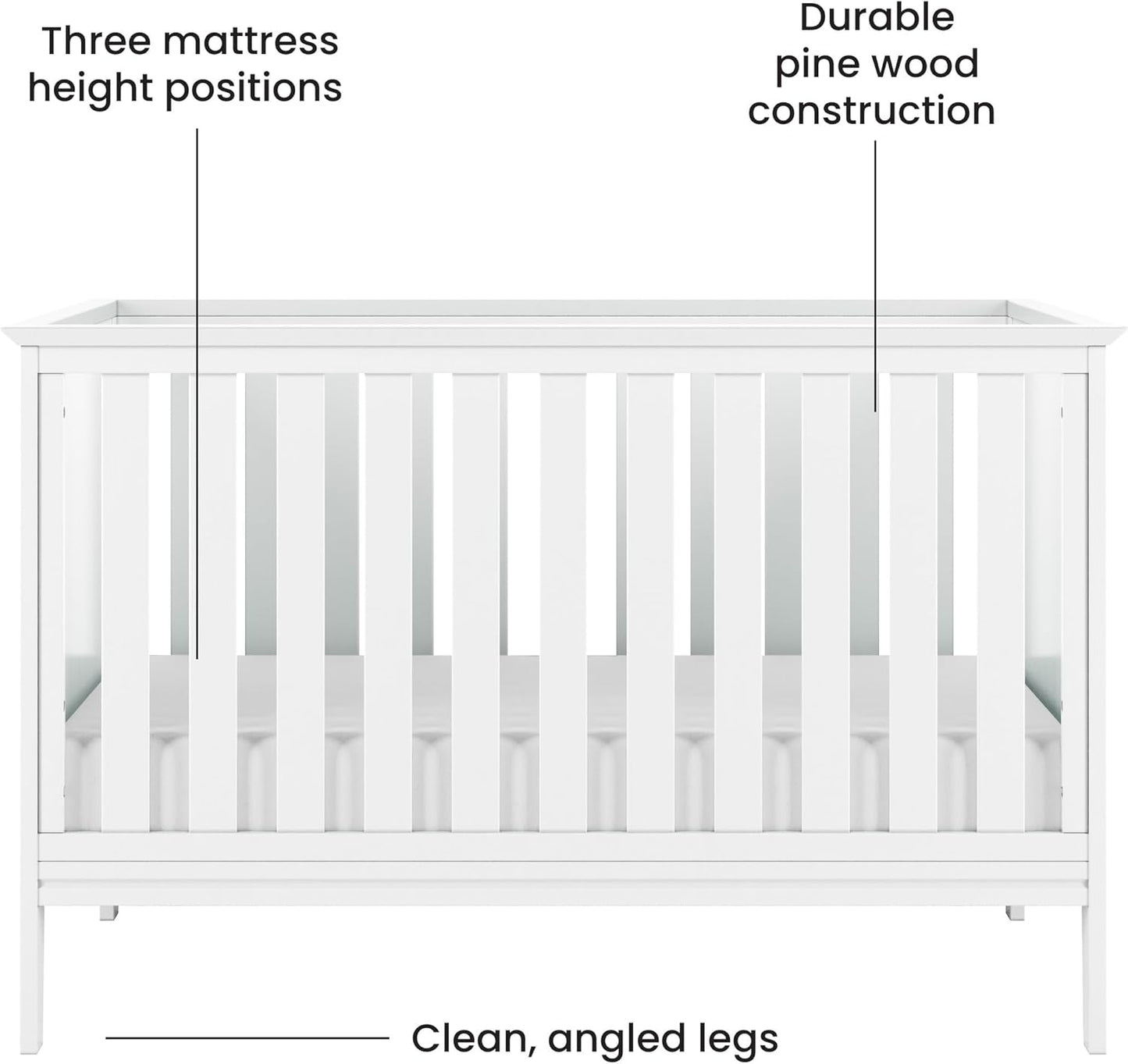 Child Craft Atwood 3-in-1 Convertible Crib, Baby Crib Converts to Day Bed, Toddler Bed, 3 Adjustable Mattress Positions, Non-Toxic, Baby Safe Finish (Matte White)