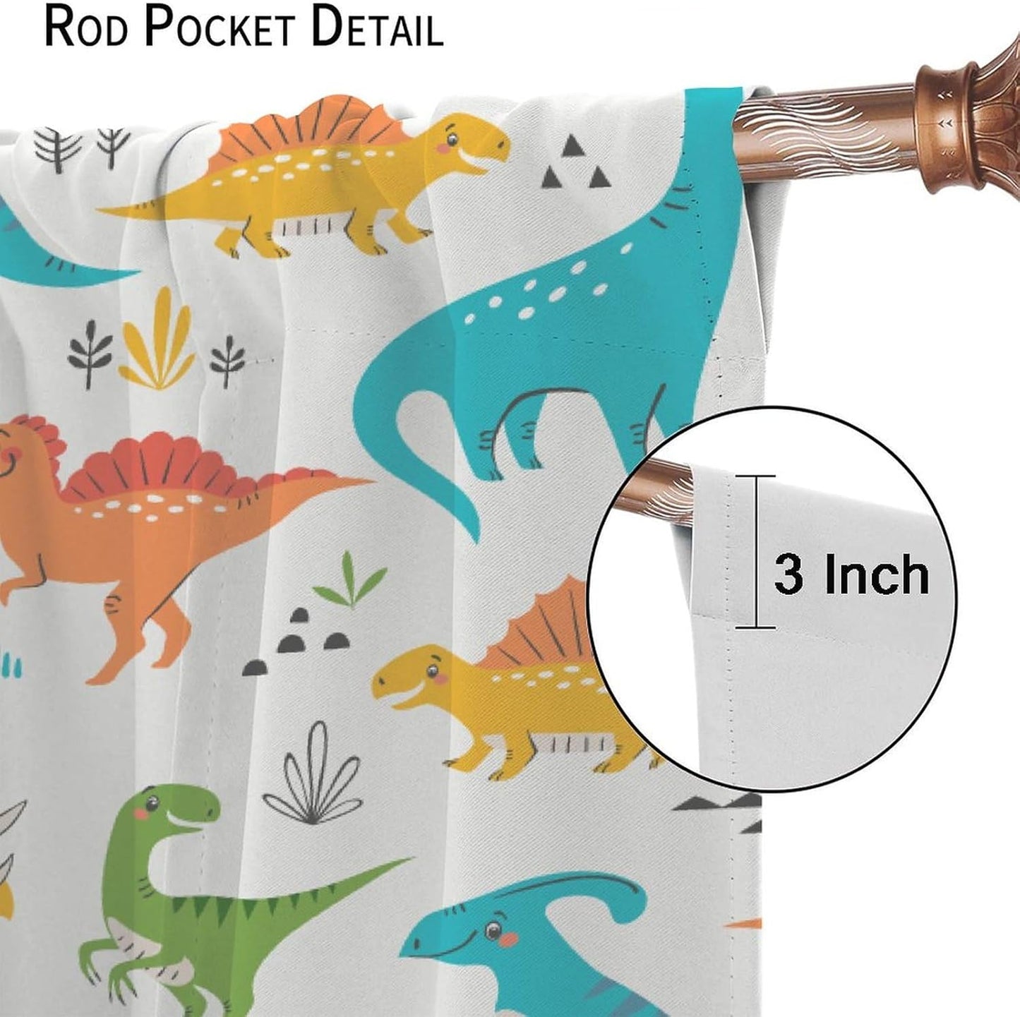 Kids Dinosaur Curtains for Boy Girl Bedroom Decor Cartoon Dino Colorful Cute Funny Animal Wildlife Printed Blackout Rod Pocket Window Drapes for Baby Nursery Playroom Living Room W21xL45in 2 Panels