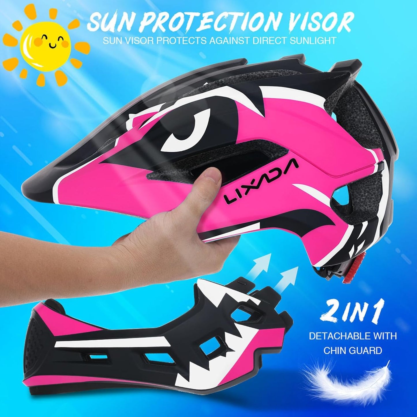 Lixada Kids Bike Helmet Adjustable Detachable Full Face Helmet for Cycling Helmet for Children Bicycle, Skateboard, Scooter, Protective Gear (20.5-22 Inches)