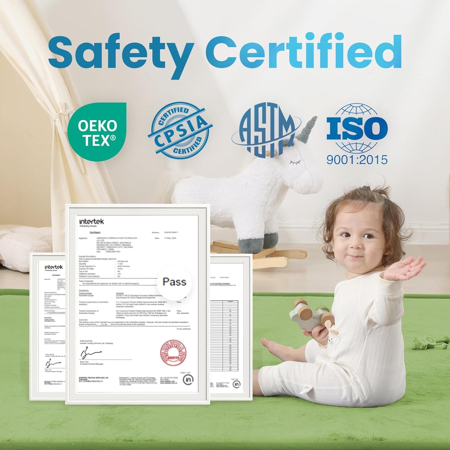 Ultra Soft Baby Play Mat,1.3" Thick Elasti-Foam Tummy Time Mat for Infants,Toddlers,Kids,Water-Repellent Coral Fleece Nursery Rug,Non-Slip Safe for Crawling&Hardwood Floors(Olive Green)