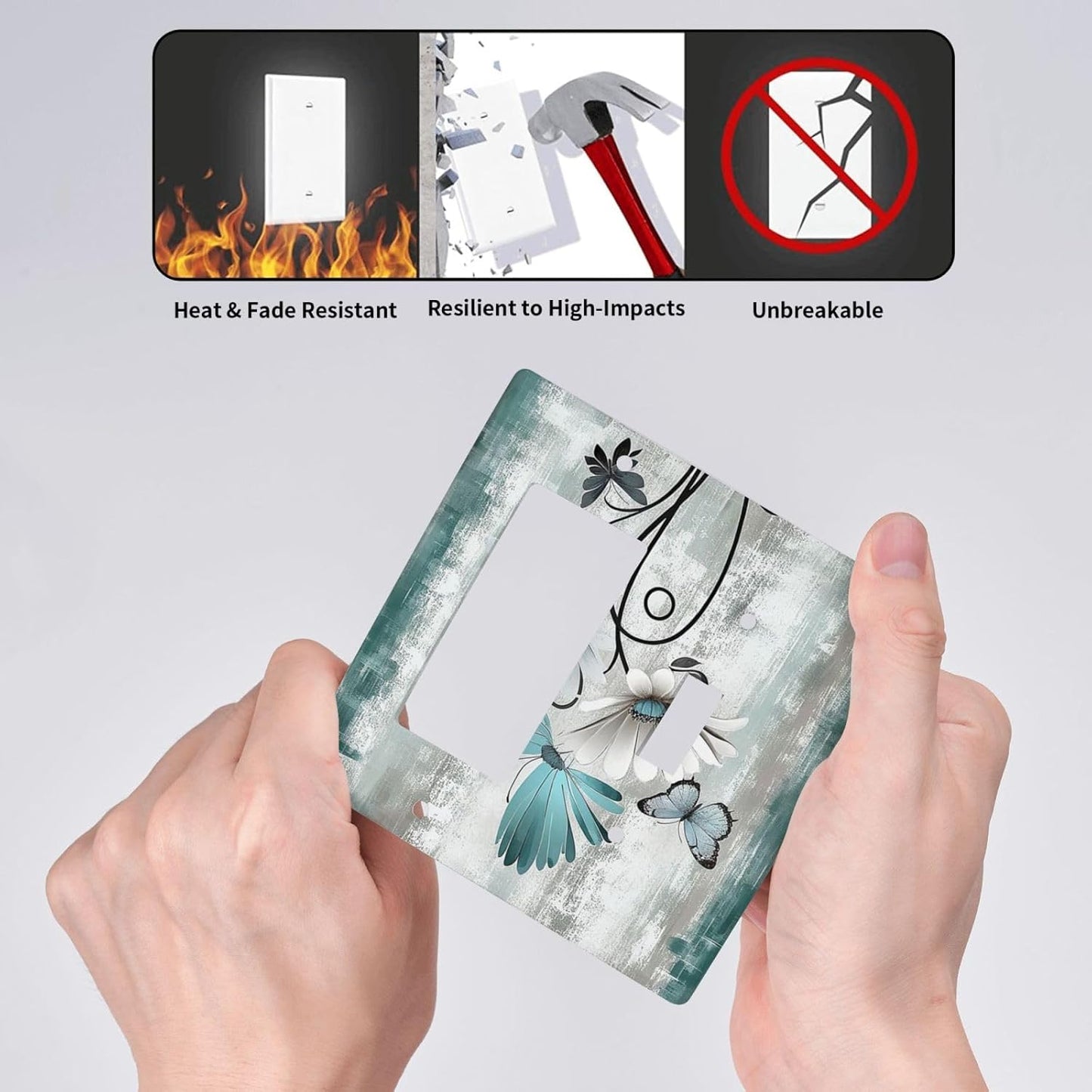 Outlet Covers Rustic Teal Daisy Floral Flowers Butterfly Wood Grain 1 Toggle 1 Rocker Combination Decorative Wall Plate Electrical Switch Plates Light Switch Cover Plate for Bedroom Decor