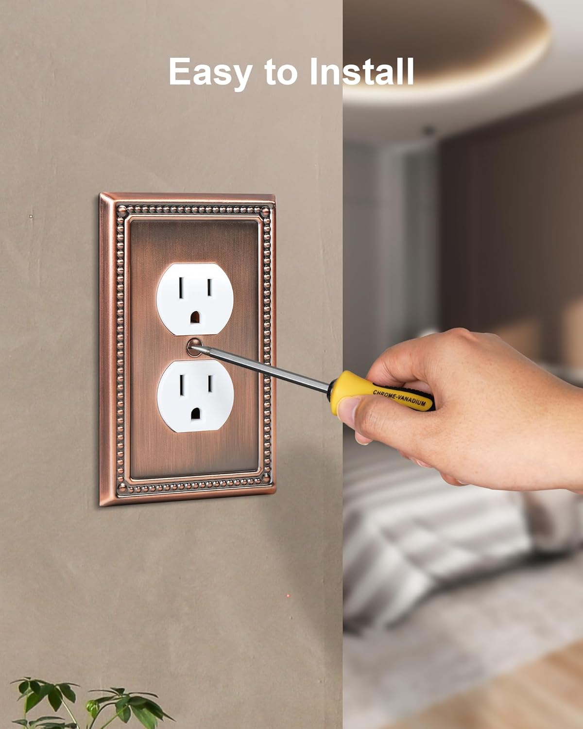 6-Pack Duplex Outlet Cover Plate, Antique Copper Metal Wall Plates for Electrical Outlets, 1 Gang Receptacle Cover, Pearls Decorative Switch Plates and Outlet Covers