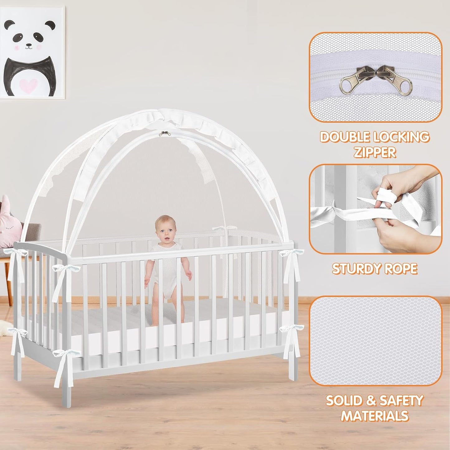 Crib Tent to Keep Baby from Climbing Out - Crib Net to Keep Baby in - Pop Up Breathable Cribs Cover - Canopy with Upgrade Strong Mesh and Durable Zipper (White, Lager)