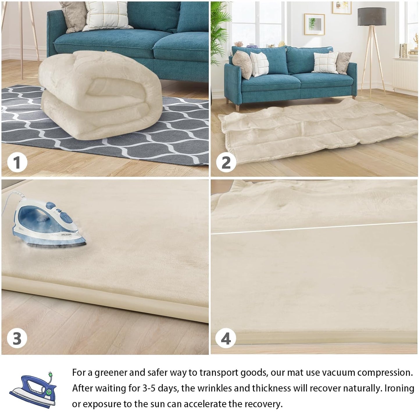 Baby Play Mat for Floor Tummy Time Mat Nursery Rug Muscle Area Rug Playroom Tatami 79"x138" Memory Foam 1.3" Thick Crawling For Babies,Toddlers, Infants, Kids,Floor(Beige)