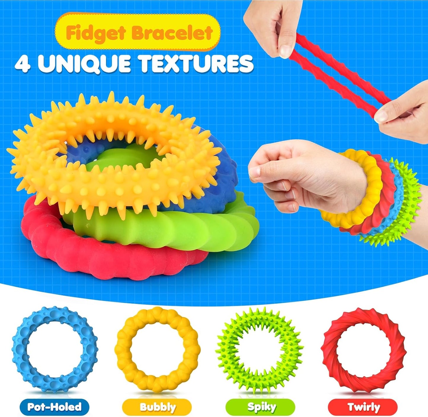 Fidget Sensory Toys for Kids Toddlers: 16 Pack Super Soft & Textured Squishy Sensory Fidget Toys for Autistic Children Special Needs | Sensory Stretchy Toys | Calm Down Toy for Toddler Girls Boys