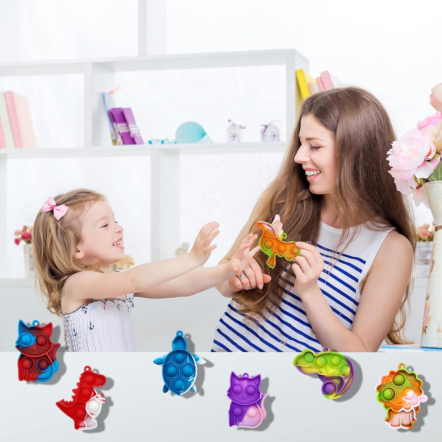 30 Pack Animal Mini Pop Fidget Toy, Keychain Bubble Popping Toy Packs, Simple Silicone Sensory Toys, Relieves Stress Toys for Kids Boys Girls Party Favors Decoration Classroom Reward