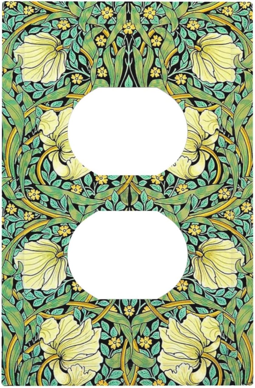 Outlet Covers William Morris Vintage Floral Yellow Flowers Green Leaf 1 Gang Duplex Wall Plate Decorative Switch Plates Electrical Receptacle Faceplate Light Switch Cover for Bedroom Decor