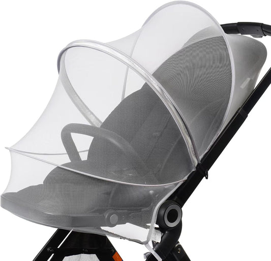 Baby Mosquito Net with Double Zipper, Bassinet Stroller Cover for Baby/Car Seat/Cradles/Carriers, Easy to Use, Keep Insects/Bugs/Cats Out, White