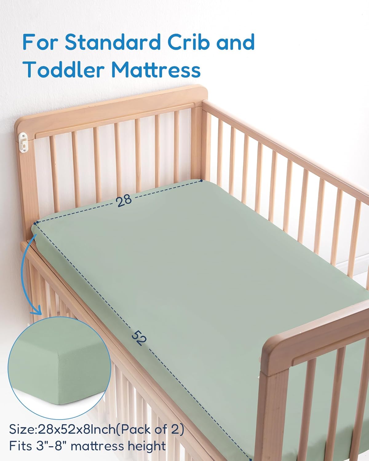 Baby Crib Sheets Boy Girl for Standard Crib Mattress - Soft Green Leaf+Flower, Ultra Soft Jersey Knit, Safe and Cozy, Fits 28''x52''x9'' Extra Deep Pocket