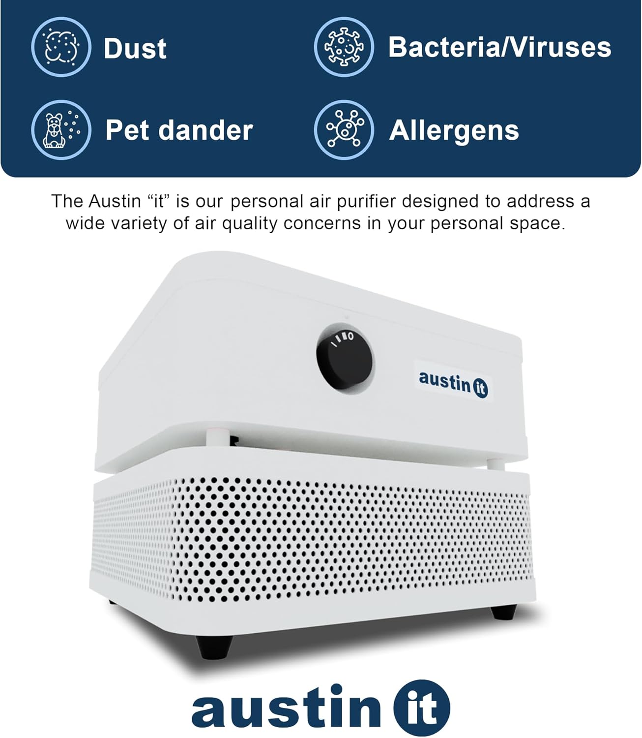 Austin Air it Room Air Purifier with VOC Carbon Wrap Air Filters - Personal Air Filter Single Room Air Purifiers - Portable Allergy Purifier - Stylish Tabletop Purifier for Dust, Model C100CC1