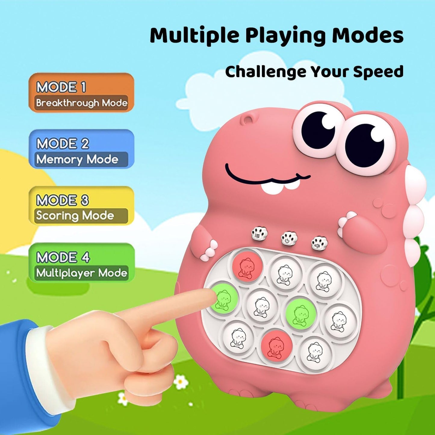 Fast Push Bubble Pop Fidget Toy, Electronic Light Up Game Console, Cool Birthday Gifts for 6 7 8 9 10-12 Year Boys and Girls Pop Up Stress Relief Toy, Concentration Speed Puzzle Game for Kids