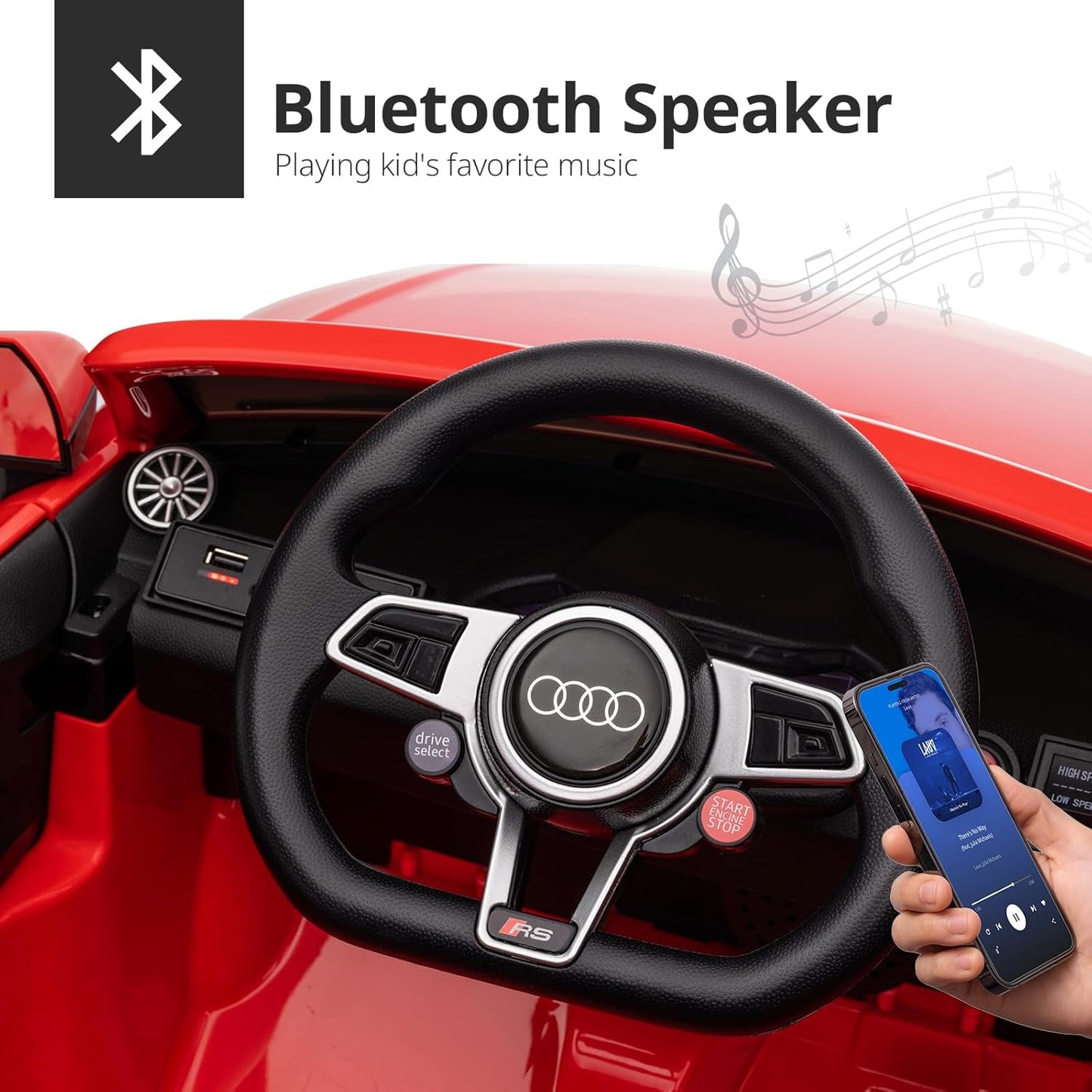 Electric Ride on Car for Kids, Licensed Audi 12V 7Ah Kids Ride-on Toy for Toddlers 3-5 Year Old Girls with Remote, Bluetooth - Red