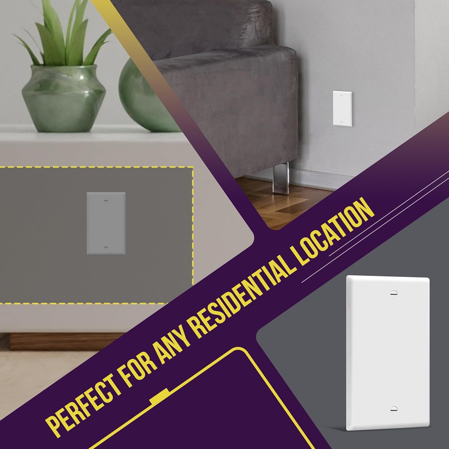 ENERLITES Blank Cover Wall Plate, Gloss Finish, Standard Size 1-Gang 4.50" x 2.76", Polycarbonate Thermoplastic, 8801-W, White