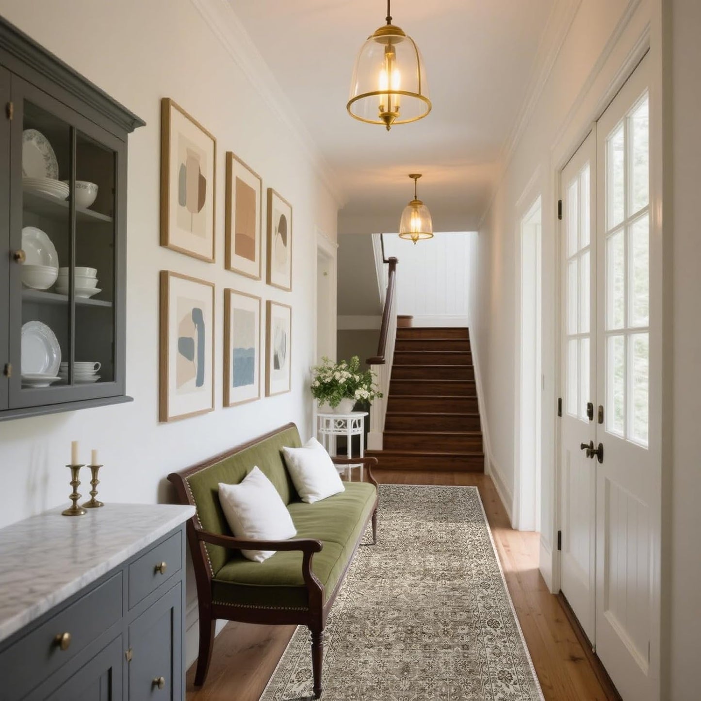 Machine Washable Kitchen Runner Rugs: 2'x10' Hallway Rug Stain Resistant Non Slip Low Pile Soft Carpet Runners for Hallways Indoor Entryway Kitchen Laundry Room Bedroom Bathroom Farmhouse