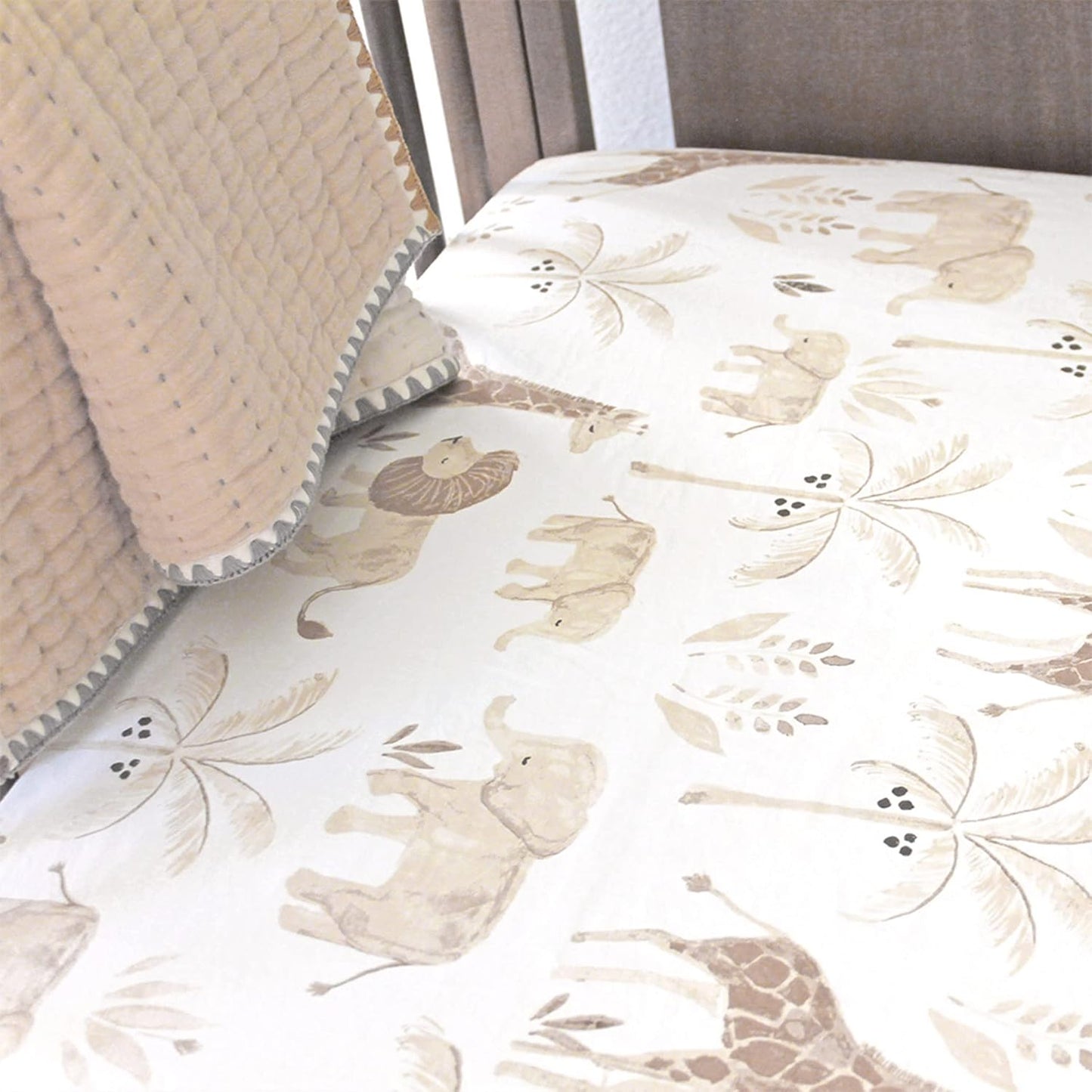 Crane Baby Safari Nursery Decor Crib Sheet, 100% Cotton Fitted Sheet for Standard Mattress 28in X 52in, Breathable Toddler Bed Sheet for Boys and Girls