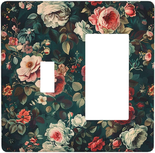 Outlet Covers Baroque Vintage Peony Flower Floral 1 Toggle 1 Rocker Combination Decorative Wall Plate Electrical Switch Plates Light Switch Cover Plate for Bedroom Farmhouse Decor