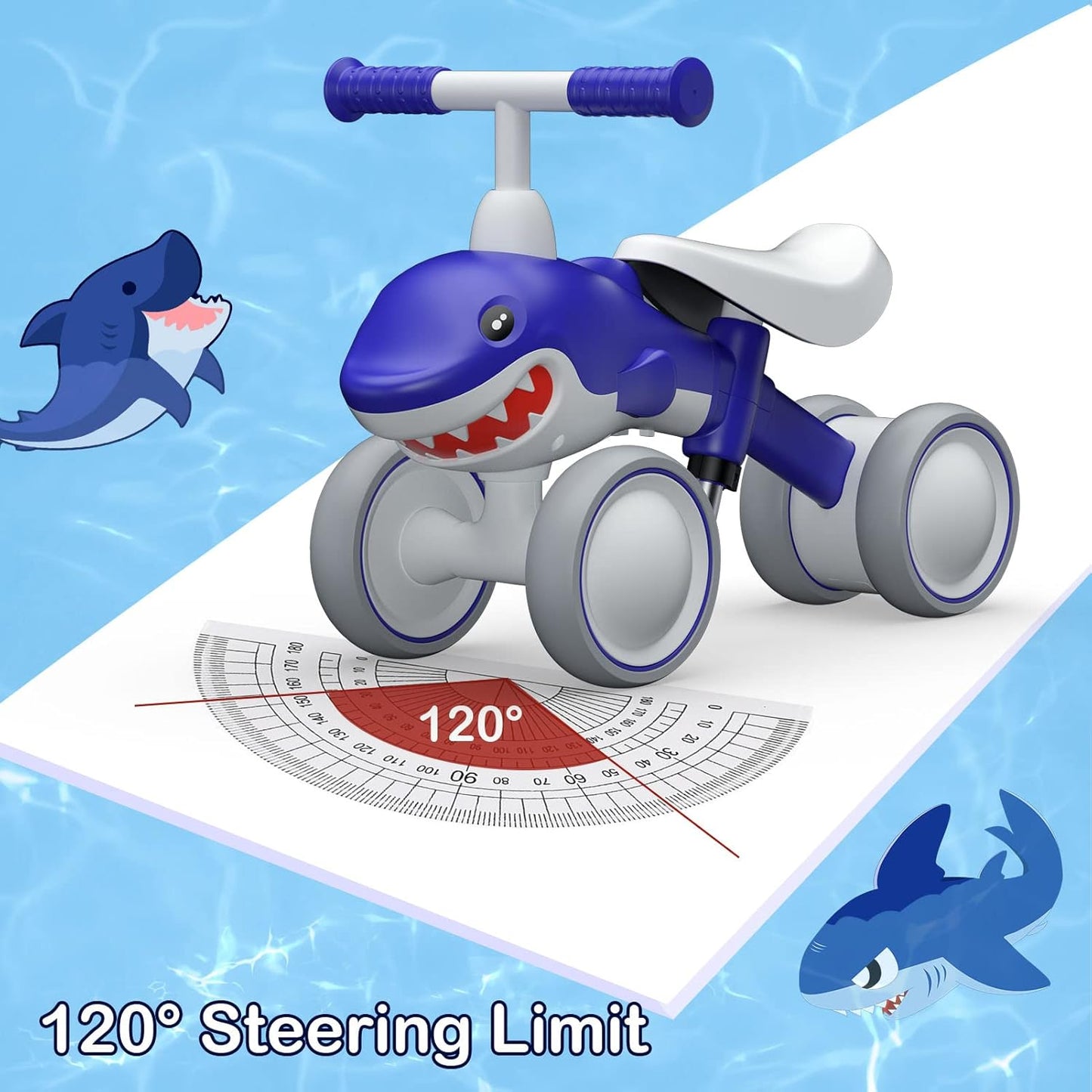 Baby Balance Bikes Seat Adjustable Toddler Riding Toy for 1 + Year Old Boys Girls, 12-48 Months Baby's First Bike First Birthday Blue Shark