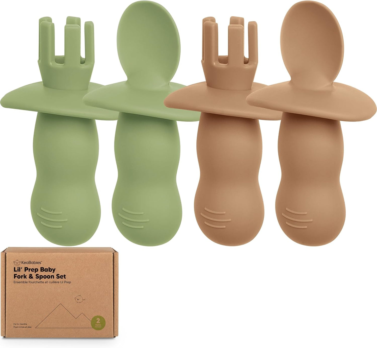 KeaBabies 4-Pack Silicone Baby Spoons and Forks Set - Baby Led Weaning Utensils 6-12 Months, Self Feeding Toddler Spoon & Fork for Training, Teething, Easy to Hold, BPA-Free Silicone (Desert)