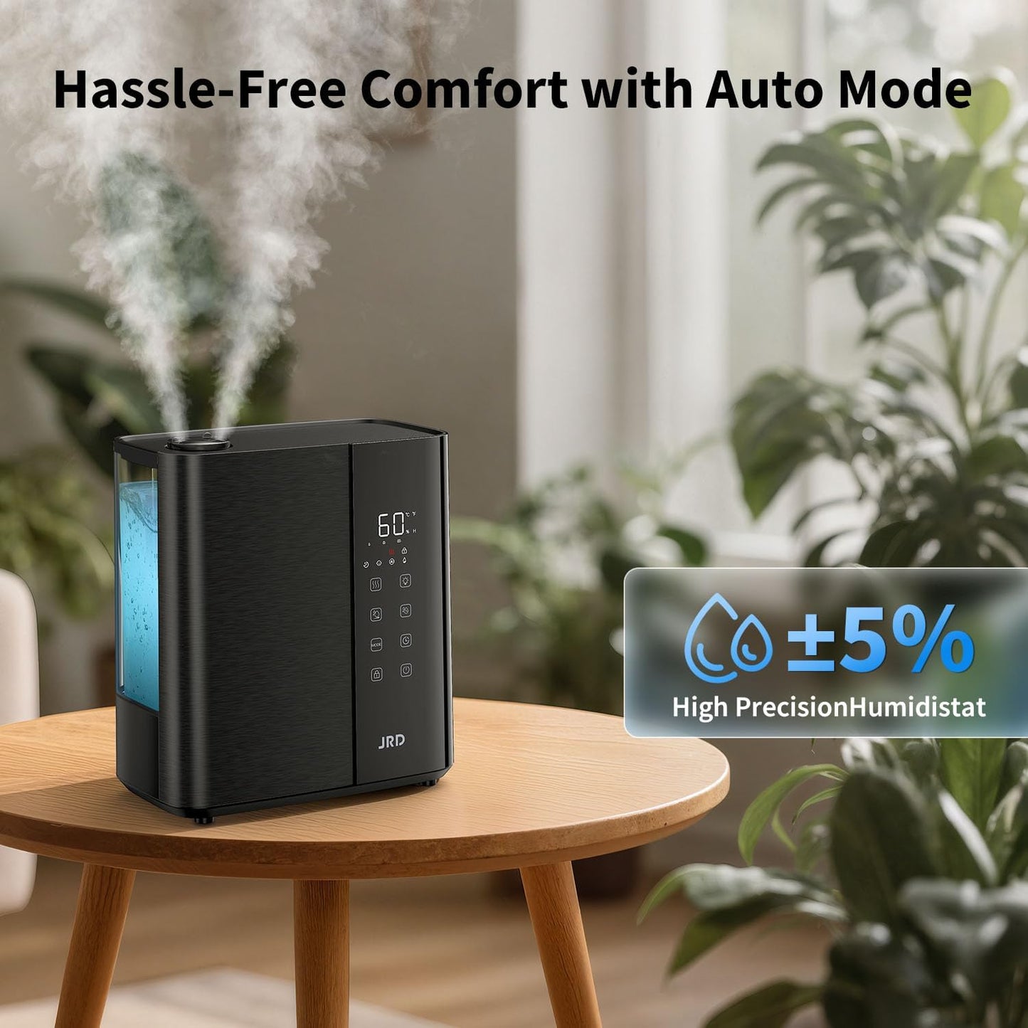 JRD Smart Humidifiers for Bedroom, 5L Warm & Cool Mist Ultrasonic Air Humidifier for Large Room Home Indoor, 50Hrs Quiet Runtime for Baby, Plants, Remote Control, Auto Humidity Sensor, 12H Timer