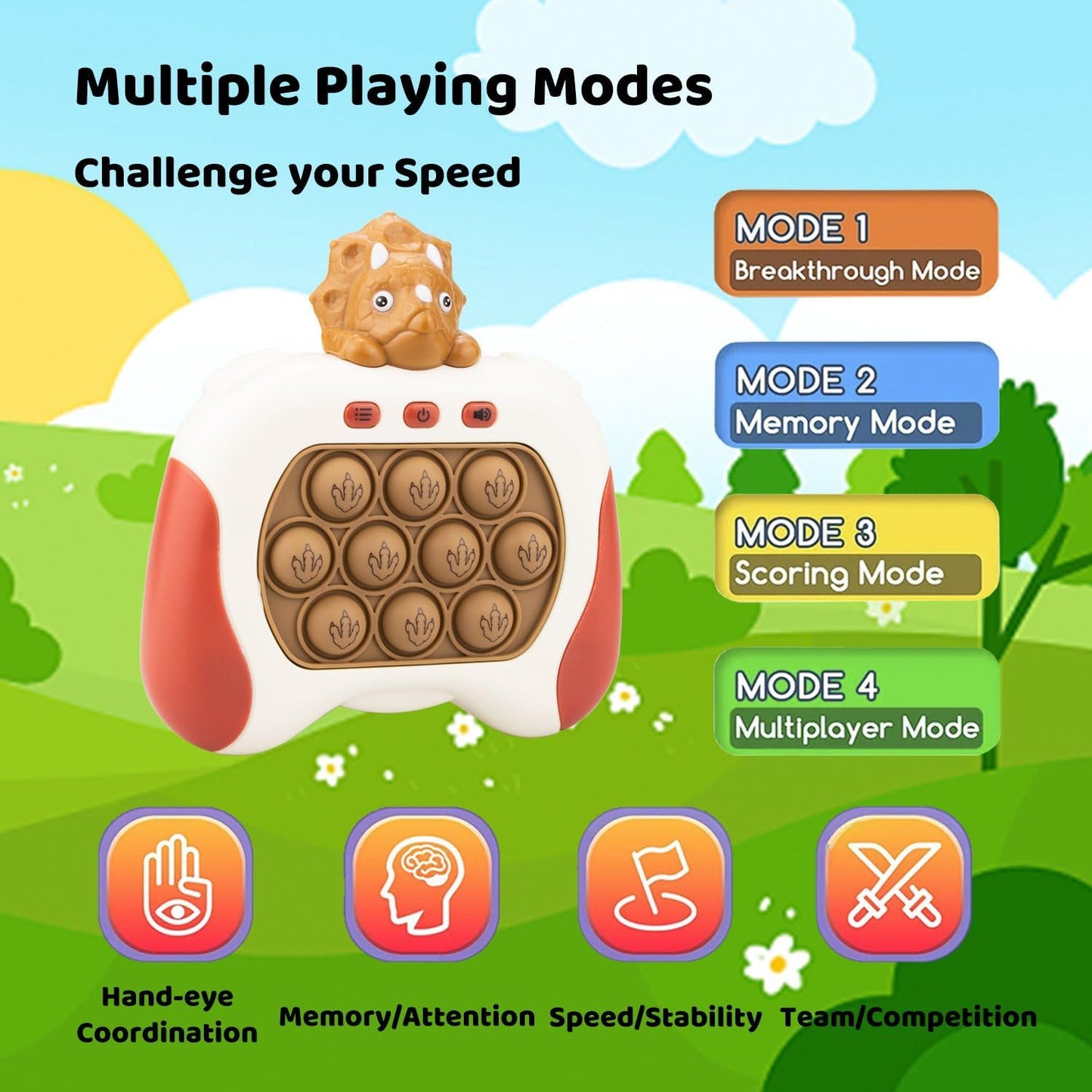 Fast Quick Push Bubble Pop Fidget Toy, Electronic Light Up Game Console, Cool Birthday Present for 6 7 8 9 10-12 Year Boys and Girls Pop Up Stress Relief Toy, Concentration Speed Puzzle Game for Kids