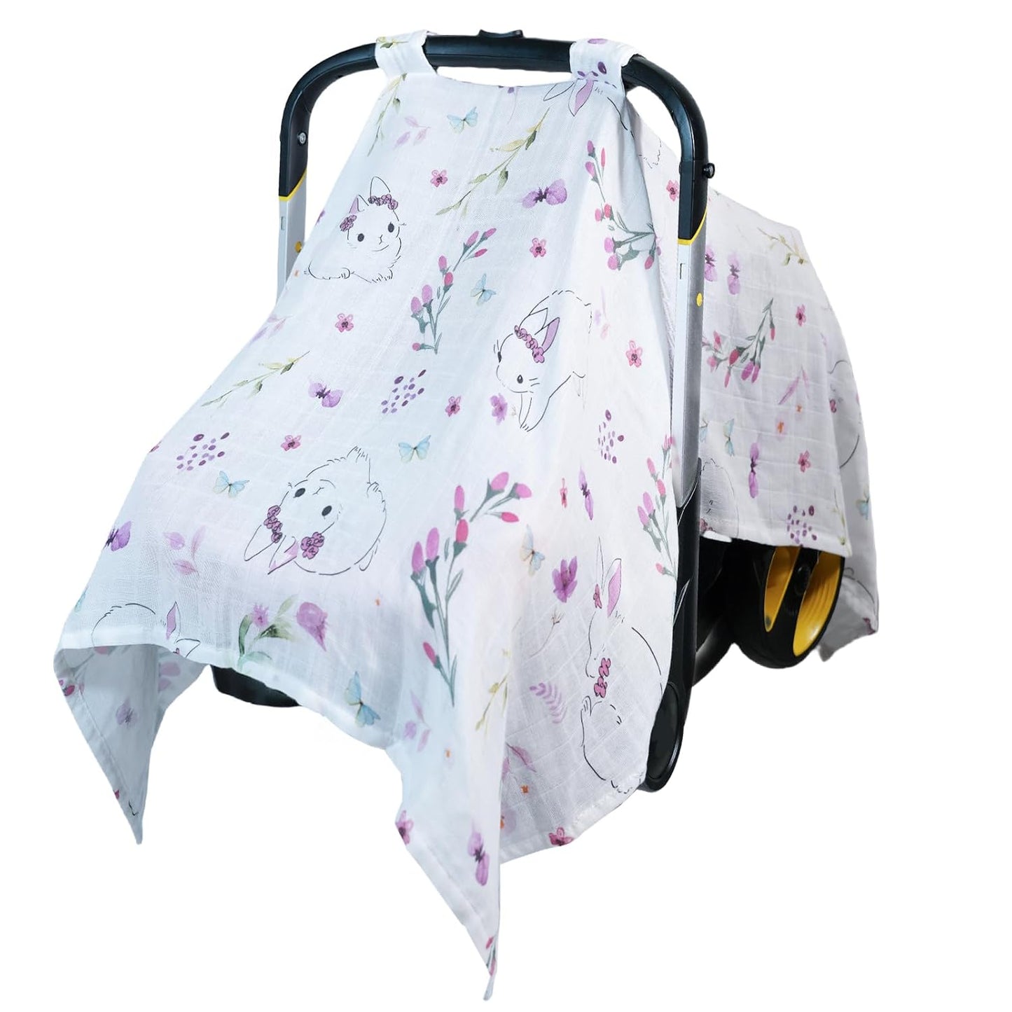 80S Muslin Car Seat Cover for Babies - Soft & Breathable Infant Carrier Canopy, Lightweight Sunshade for Summer, Universal Fit for Baby Boys & Girls