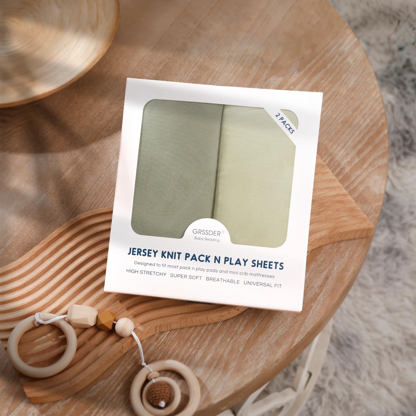 GRSSDER Mini Crib Sheets Fitted, Pack and Play Sheets 2 Pack, Ultra Soft Stretchy Pack N Play Sheets, Universal Fit for Playard Mattress, Jersey Crib Sheets for Boys and Girls, Sage Green