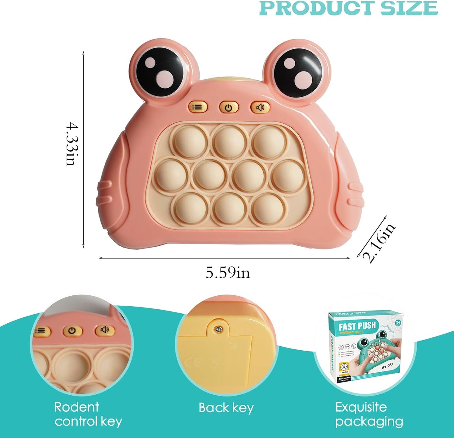 Pop Fidget Toys, Quick Push Bubble Pop Puzzle Games for Kids & Adults, Family, Party Game for 3 4 5 6 7 8 Year Gifts(Pink)