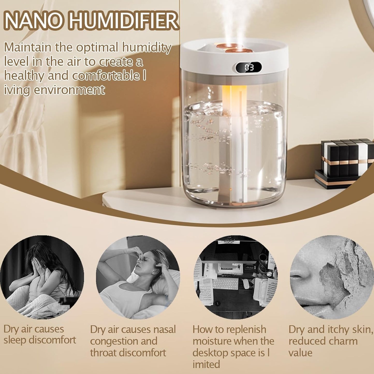 Humidifiers for Bedroom,Cool Mist Humidifiers Room Humidifier Colorful Breathing Light Silent Humidifier USB personal desktop humidifier, for baby bedroom travel office home