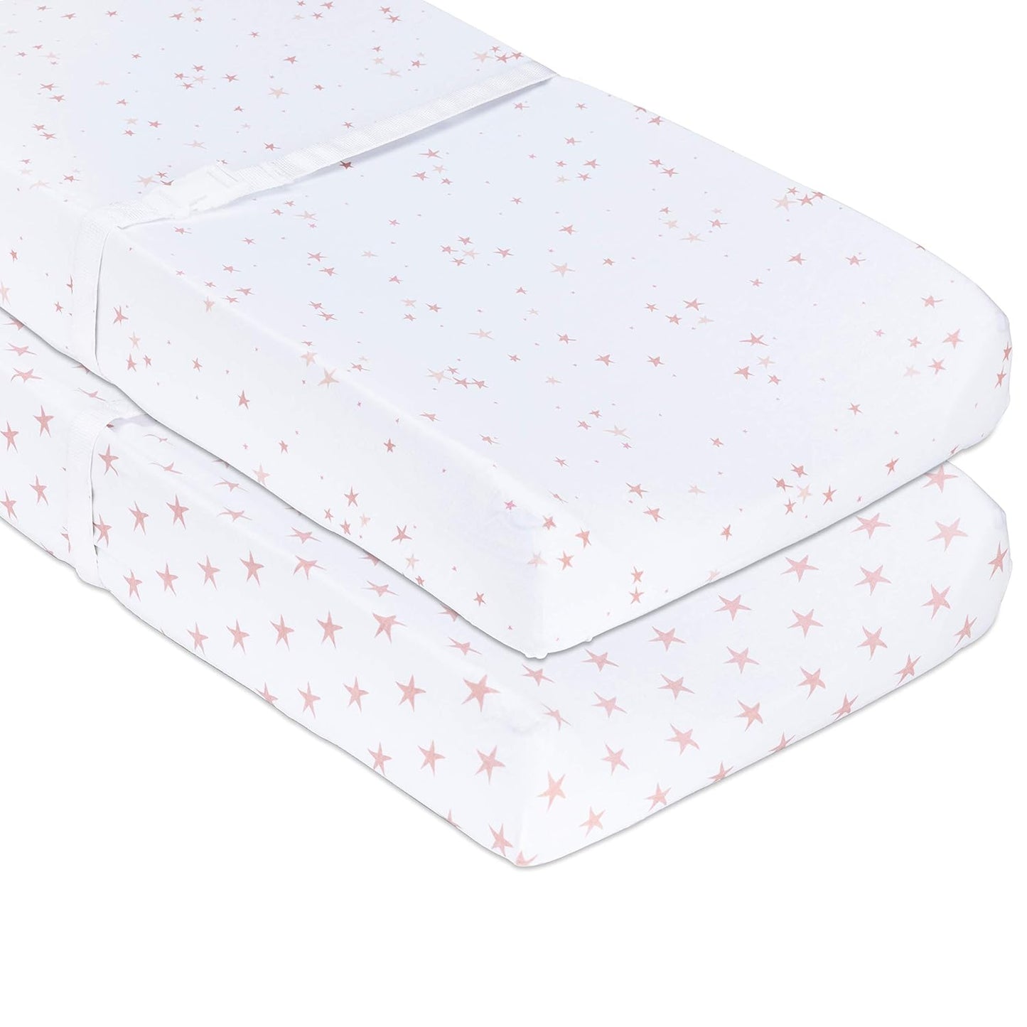Changing Pad Cover - Cradle Sheet 100% Jersey Cotton 2 Pack for Baby Girl-Dusty Rose and Mauve Pink Stars