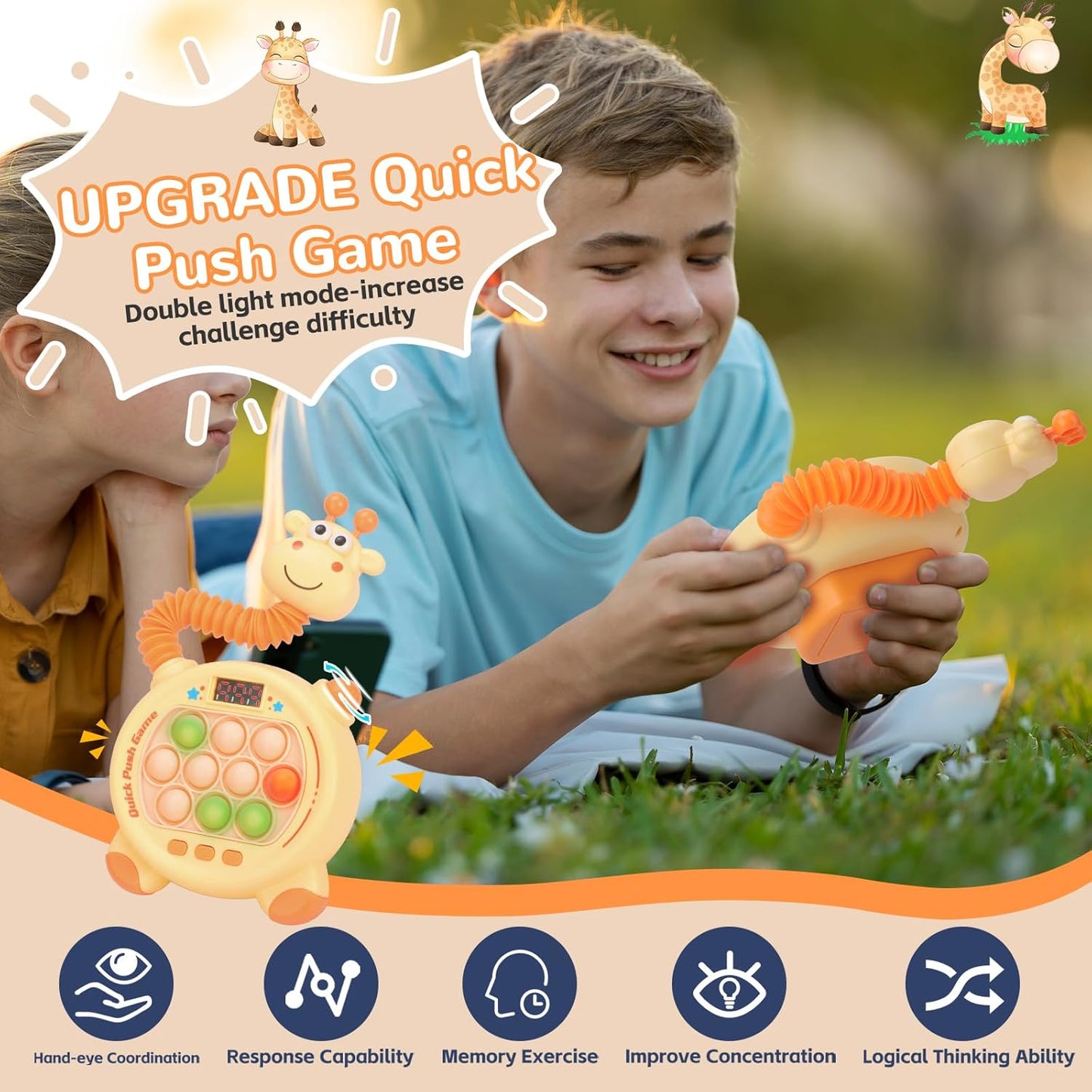 Giraffe Quick Push Game, Stretchable Neck with Fidget Stretch Tube, 20 Game Modes, Light Up Fidget Toys for Kids & Adults, Fast Push Game with LED Screen, Stress Relief, Birthday Gift