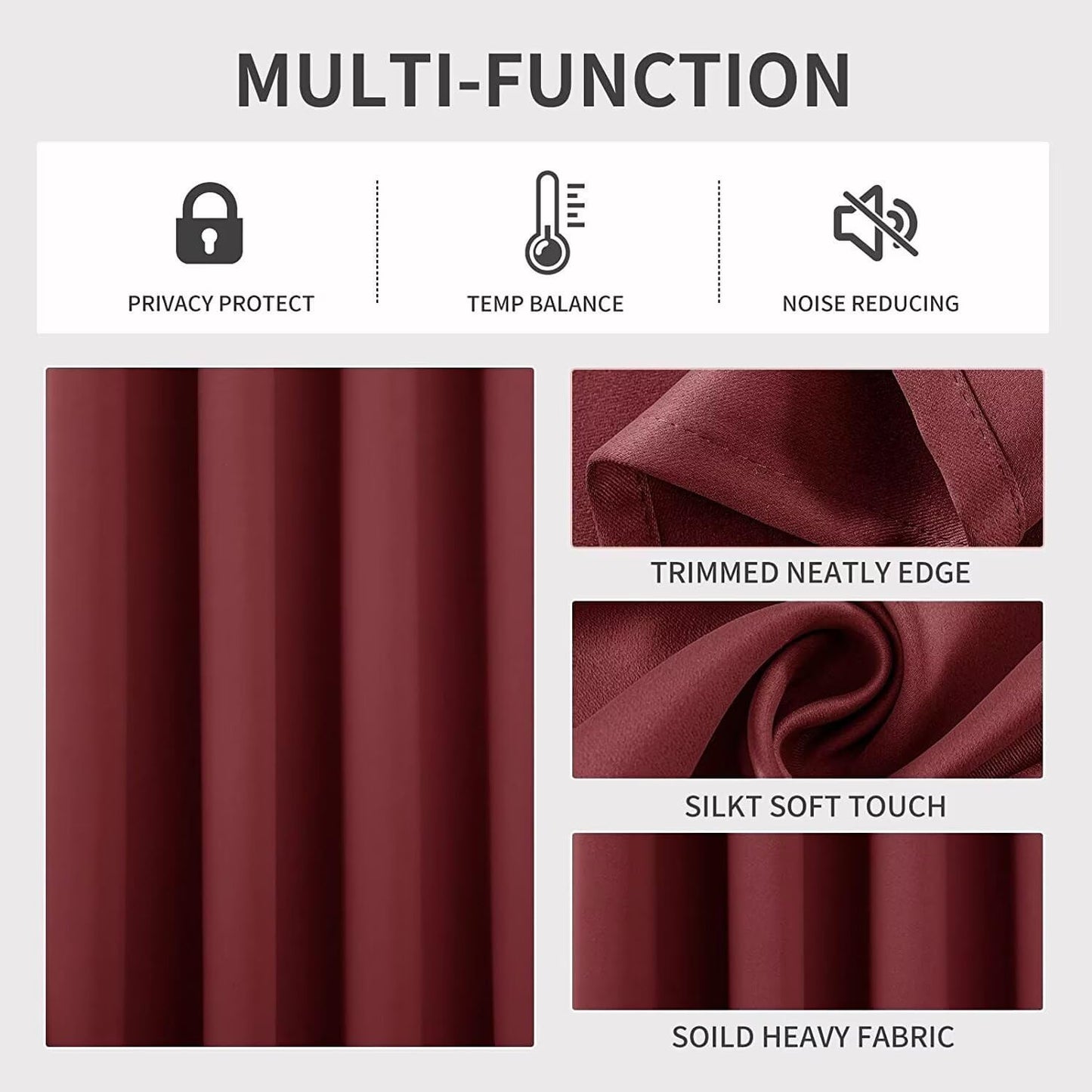 Joydeco Burgundy Red Custom Solid Single Blackout Curtain for Bedroom and Living Room, Grommet Thermal Insulated Room Darkening Curtain 1 Panel (Custom Size,Burgundy Red)