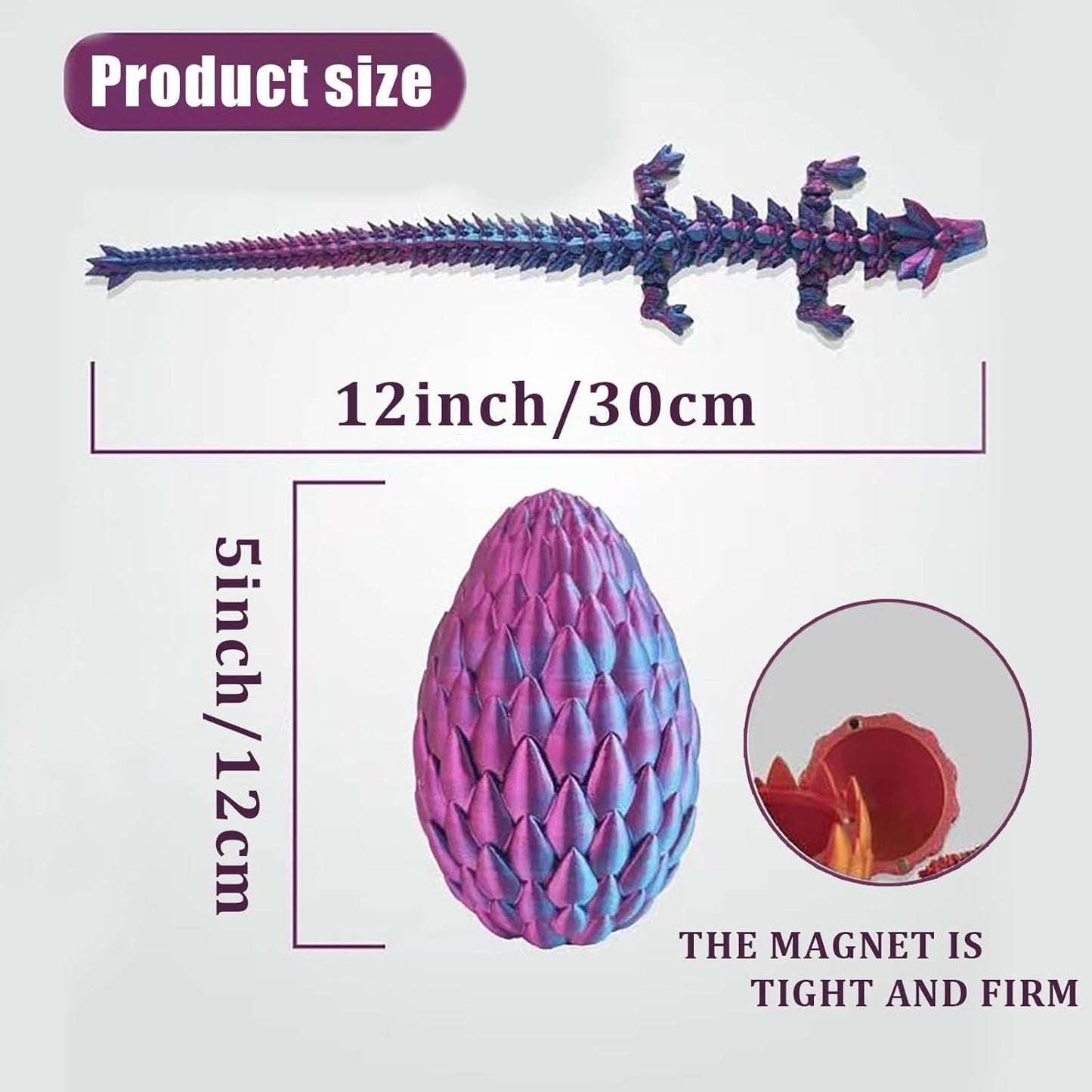 Surprise 3D Printed Dragon Egg Articulating Gemstone, 3D Printed Dragons, Relief Anxiety - Articulated Joints for Kids and Adults Home Office Decor Executive Desk Decor (Red)