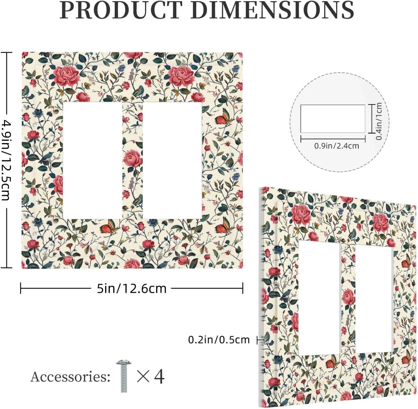 Decorative Outlet Covers Vintage Flowers Rose Leaf Bird Butterfly 2 Gang Double GFCI Rocker Electrical Wall Panels Light Switch Cover Plate for Bedroom living Room Decor