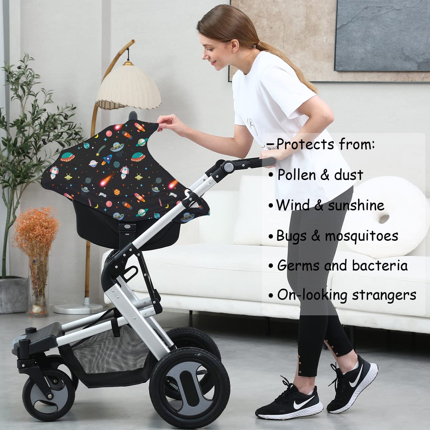 Carseat Covers Unisex - Black Creative Spacecraft Pattern Car Seat Canopy Cover for Babies, Multi-use Breastfeeding Cover, Baby Shower Gifts for Boy and Girls