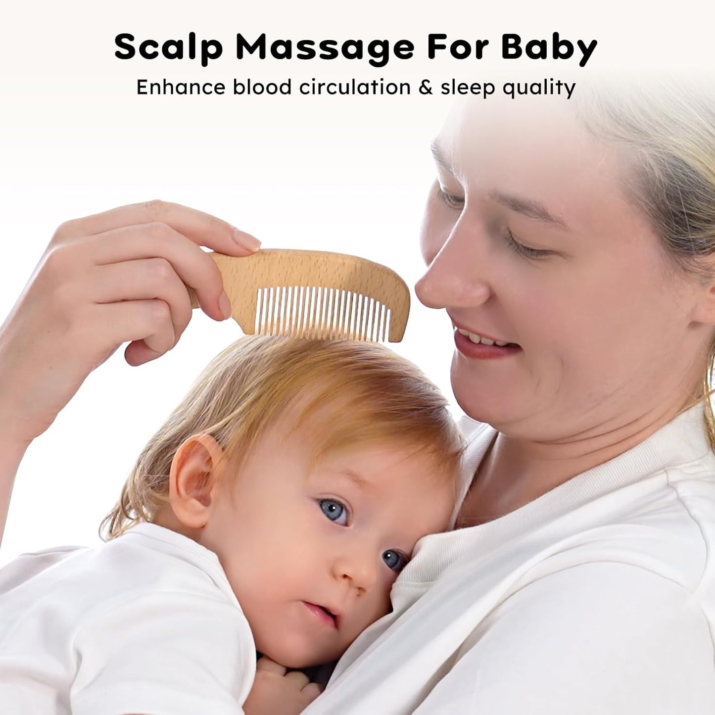 Yoofoss 4 Piece Baby Brush and Comb Set, Wooden Baby Brush with Natural Ultra Soft Goat Hair, Baby Hair Brush for Newborn, Baby Brush Set for Boy Girl