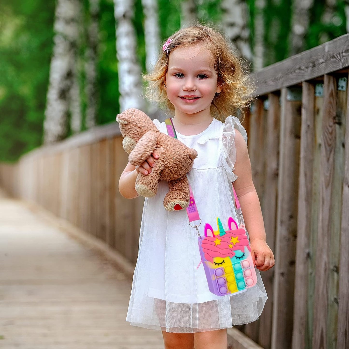 civan Small Pop Purse, Unicorn Pop Purse for Girl and Women Pop Bag with Unicorn Pop Toy, Shoulder Bag Fidget Toys Pop Fidget Backpack Toy for ADHD Anxiety Kids Silicone Bag Pop for Girls