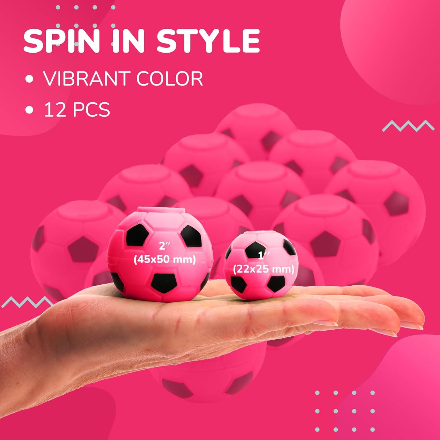 Fidget Spinners 2 Inch Fidget Spinner Balls 12 Pcs Fidget Spinner Pack - Pink Soccer Fidget Spinners for Kids Ball Spinner Fidget Toy - Hand Spinner for Kids Toy Gifts for Kids Easter Basket Stuffers