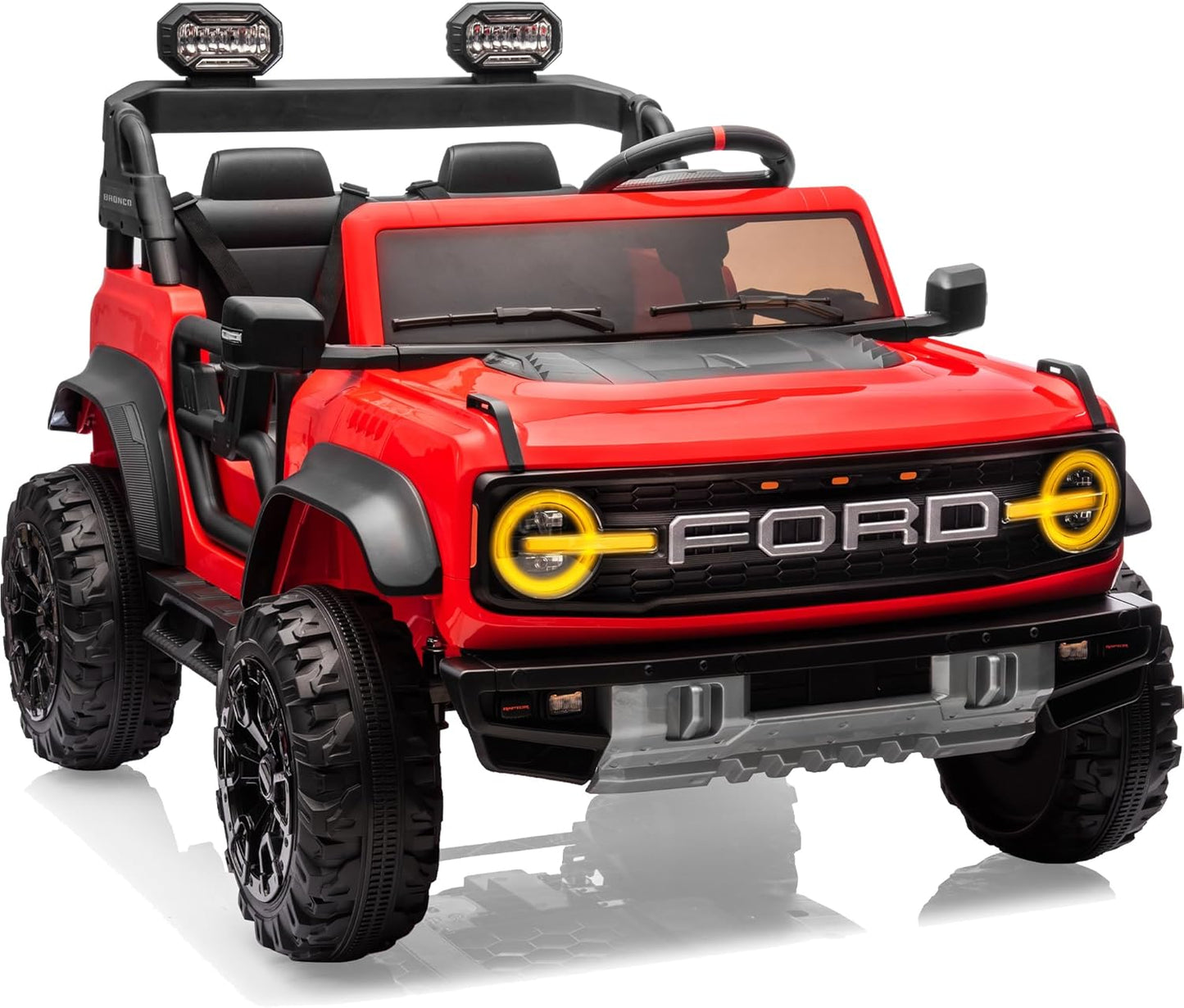 Ford Bronco 24V Ride on Toys for Boys & Girls, 2 Seater Kids Electric Car with Remote Control, Kids Ride on Truck with 4 Wheels Suspension, Led Lights, Safety Belt (24V, Red)