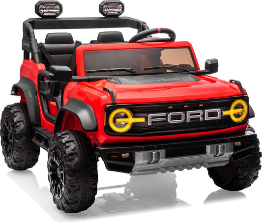 Ford Bronco 24V Ride on Toys for Boys & Girls, 2 Seater Kids Electric Car with Remote Control, Kids Ride on Truck with 4 Wheels Suspension, Led Lights, Safety Belt (24V, Red)