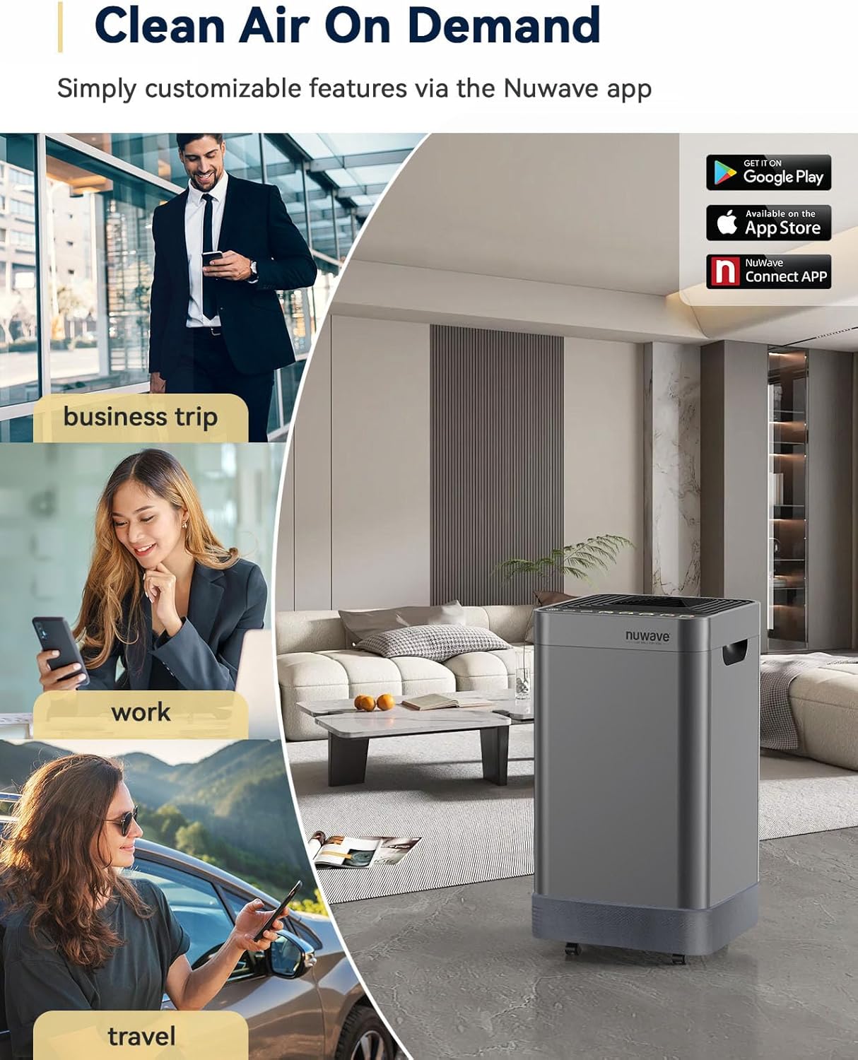 Nuwave Air Purifier for Extra Large Room 2934 Sq Ft, OxyPure Smart Air Purifier with 5 Stage Filtration, Extra EZ Covers for Pet, Air Quality & Odor Sensors, Smart WiFi, Quiet Sleep Mode for Bedroom