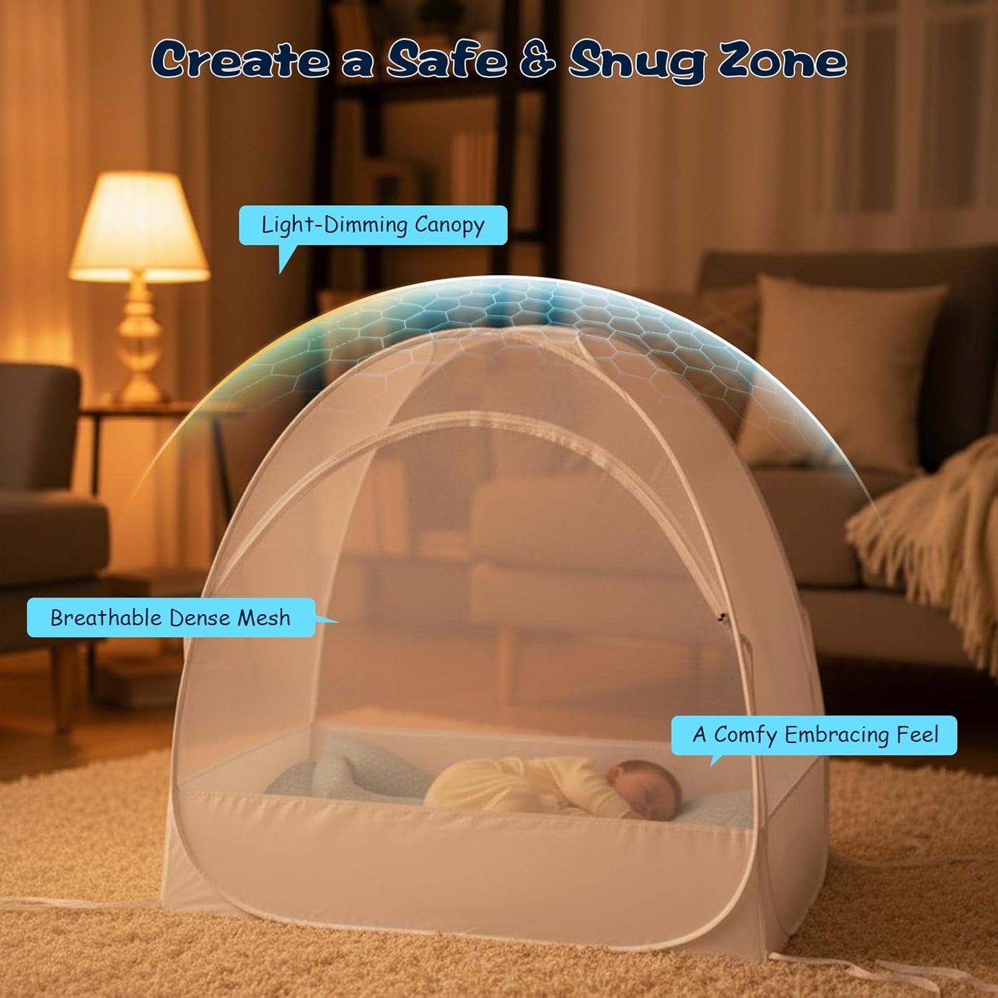 Akiky Large Pop Up Mosquito Net Crib Tent to Keep Baby from Climbing Out Baby Girl Netting Cover Canopy for Naps at Home&Traveling(White)