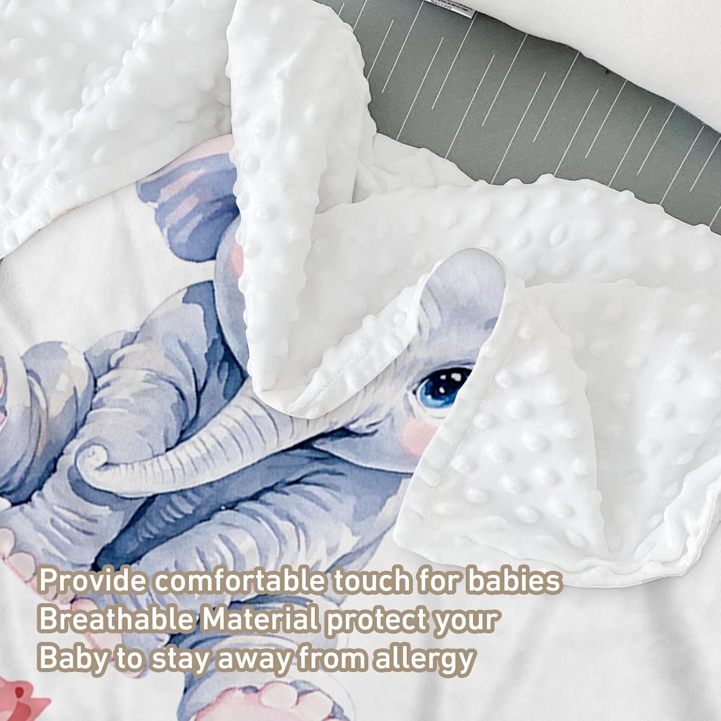 Custom Name Crib Bedding Set - Elephant Theme, Personalized Pink Flower Pattern Nursery Bedding 3-Piece Set– Soft Blanket, Fitted Sheet, Changing Pad Cover – for Newborns Girls Nursery Gifts