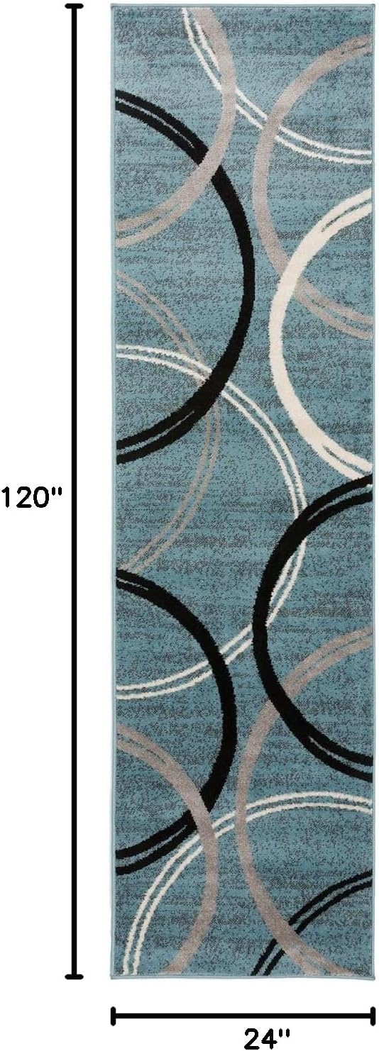 Rugshop Modern Wavy Circles Design Runner Rug 2' x 10' Blue