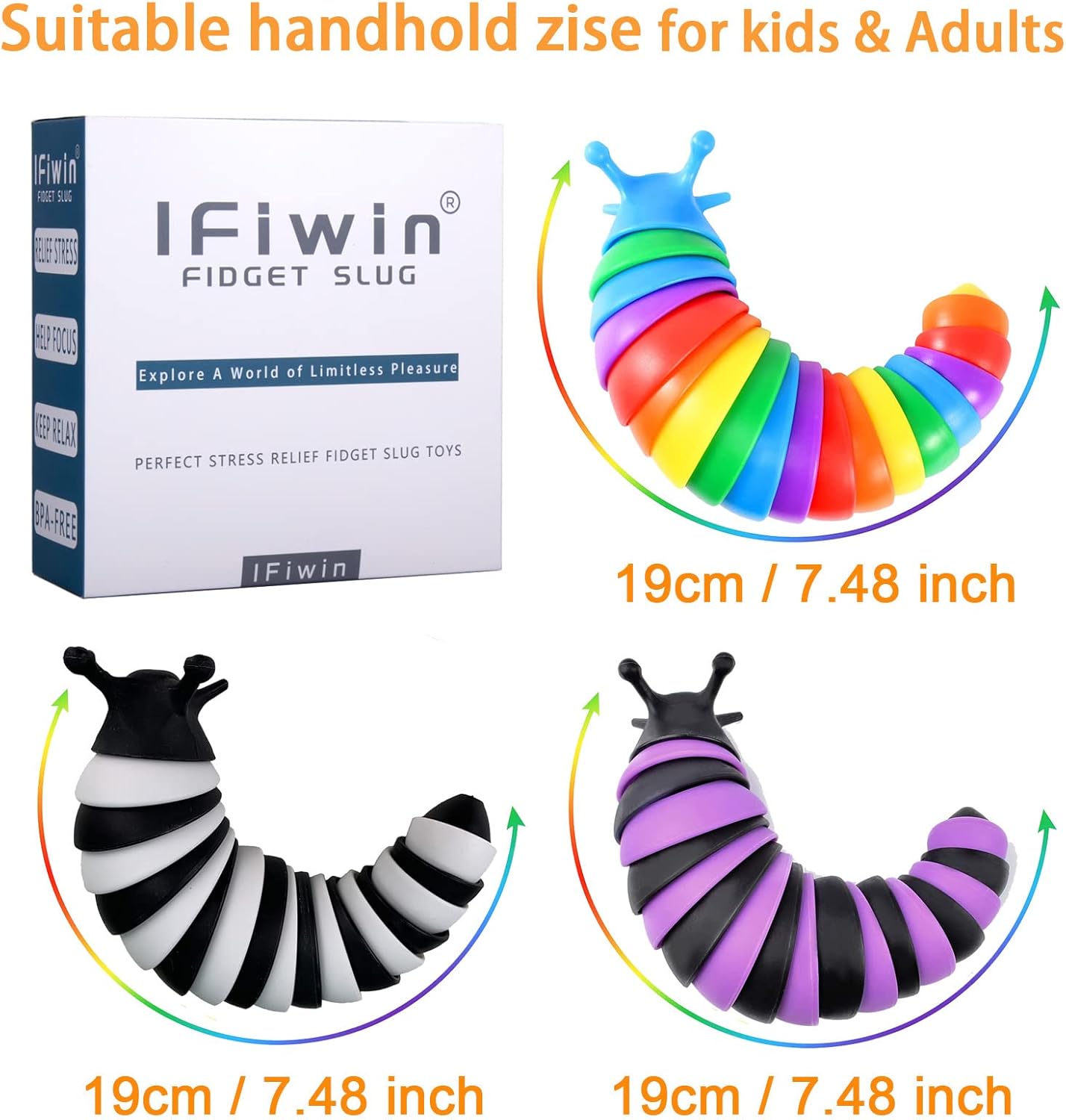 IFiwin Fidget Slug, 3PC Sensory Slug Fidget Toys